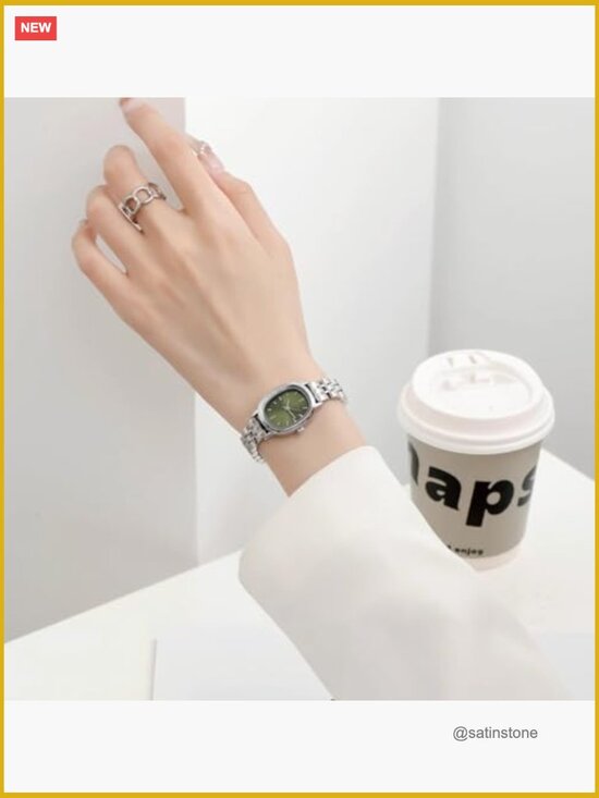 Small Oval Quartz Watch, Stainless Steel Bracelet, Slim Minimalist Wristwatch